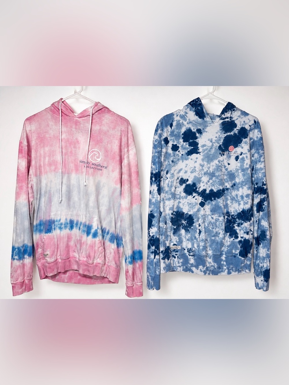 Simply Southern Pink & Blue Tie-Dye Long Sleeve Shirts - size Large